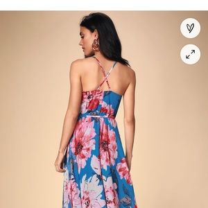 Lulus Always There For Me Blue Floral Print Wrap Maxi Dress